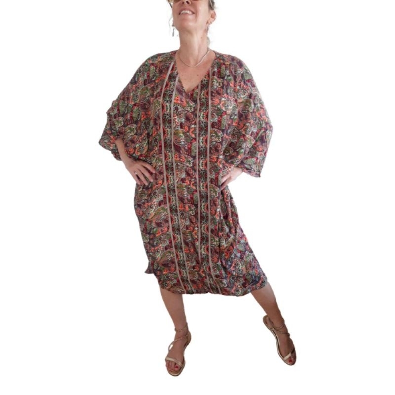 Poncho vestido indiano em seda pura plus size