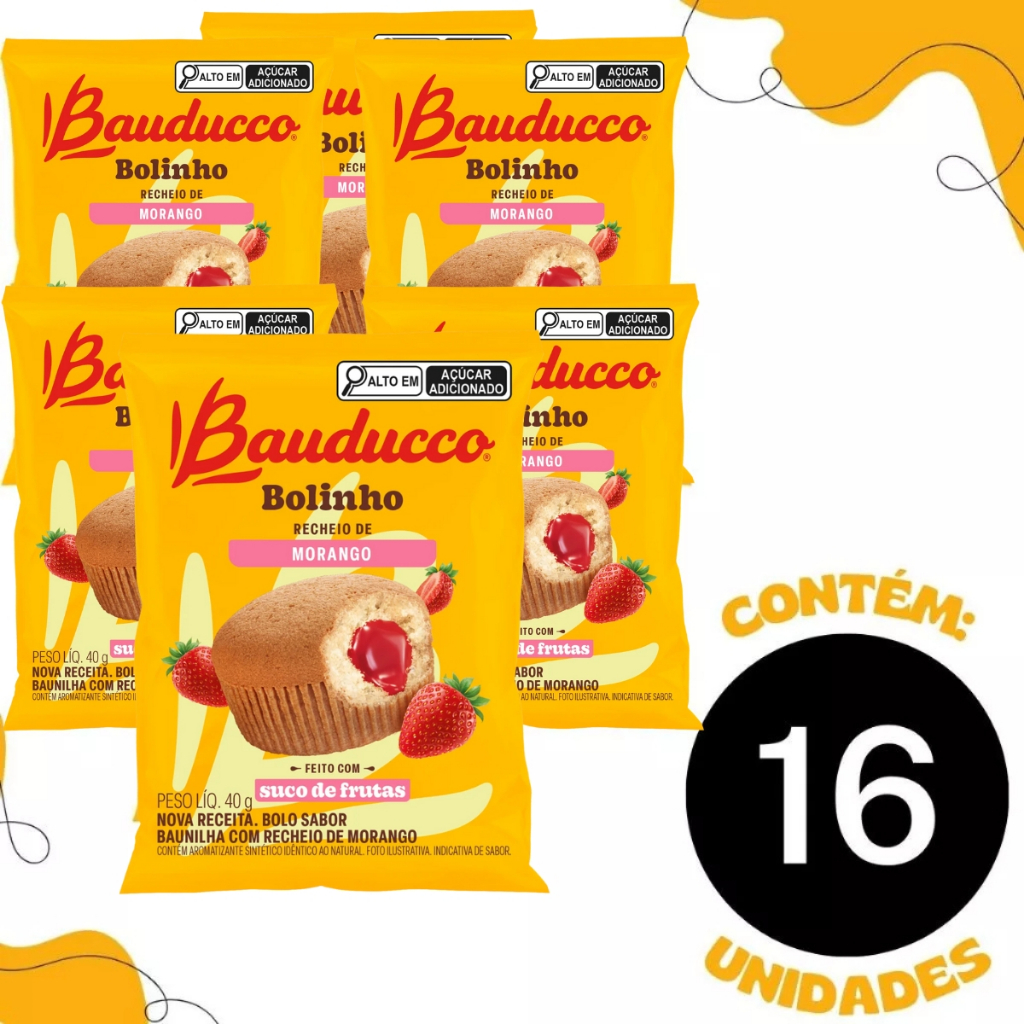 Bolinho Baunilha Com Morango 16 Unidades Bauducco em Oferta na Shopee
