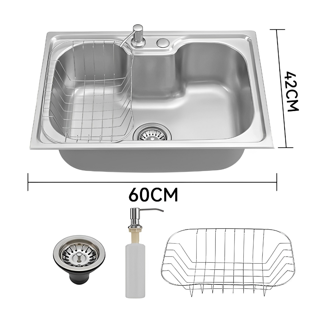 Detalhes do Cuba Gourmet Cozinha 60x42x21 (INOX 201) Com Acessórios Sifão + Válvula cesto -Para envio imediato