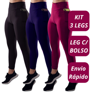 Kit 3 Calça Legging Feminina com Bolso Lateral ideal para guardar objetos Bolsos dos 2 lados em Oferta na Shopee