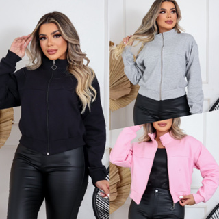 ZAVA Jaqueta Moletom Cropped Feminino em Oferta na Shopee
