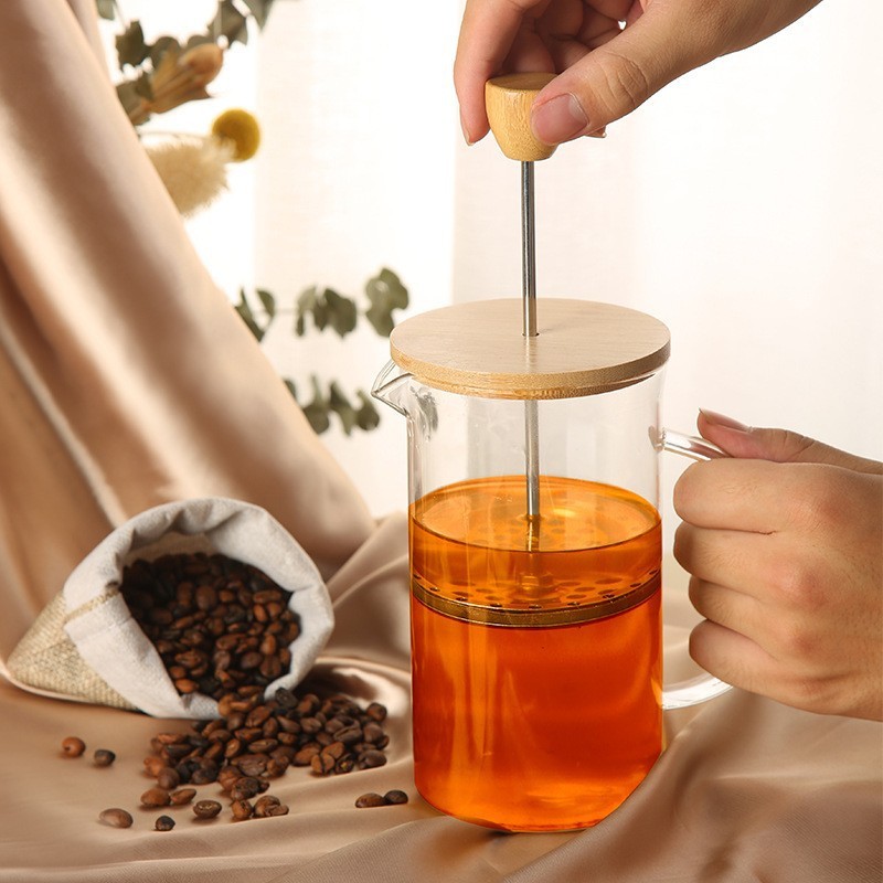 Cafeteira Prensa Francesa com Tampa de Bambu Café Cremoso