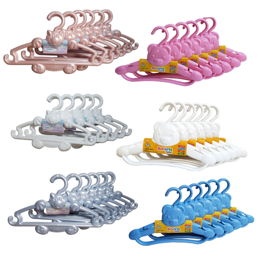 Cabide Infantil Urso Kit Gatinho Plástico Bebê Decoração Criança Enxoval Menino Menina