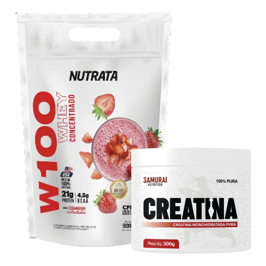 Kit 1x Creatina Monohidratada Pura Samurai 300g + 1x Whey W100 900g Refil - Nutrata - Health