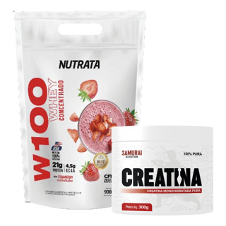 Kit 1x Creatina Monohidratada Pura Samurai 300g + 1x Whey W100 900g Refil - Nutrata em Oferta na Shopee