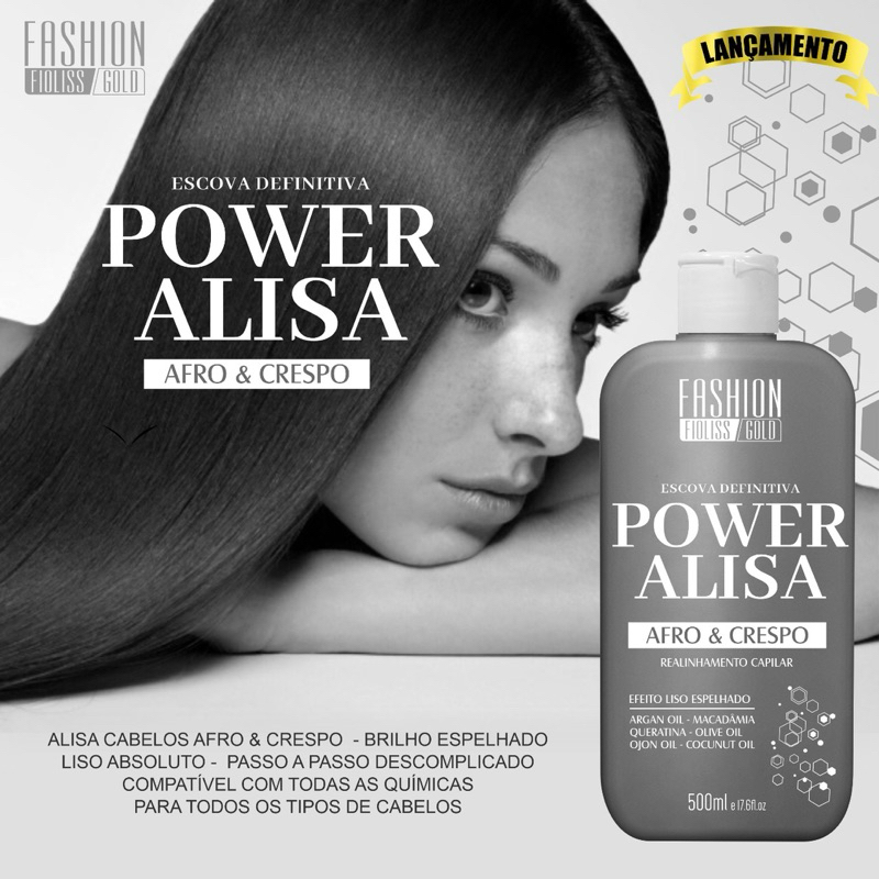 SUPER ESCOVA DEFINITIVA POWER ALISA AFRO E CRESPO LISO EXTREMO ESPELHADO 500ML
