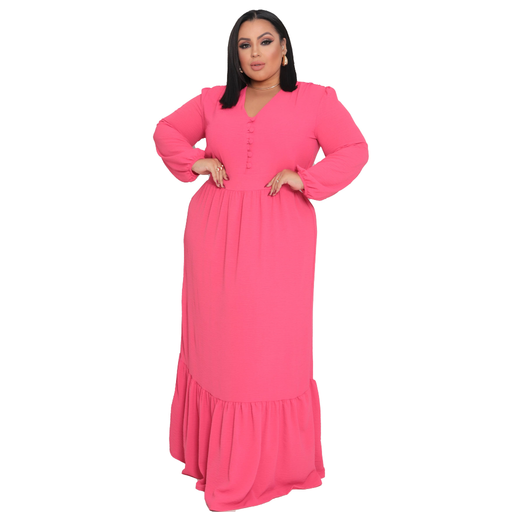 VESTIDO LONGO FEMININO PLUS SIZE EVANGELICO COMEMORAÇÃO FORMATURA FESTA FIM DE ANO EVENTO CONRATERNIZAÇÃO FATIMA