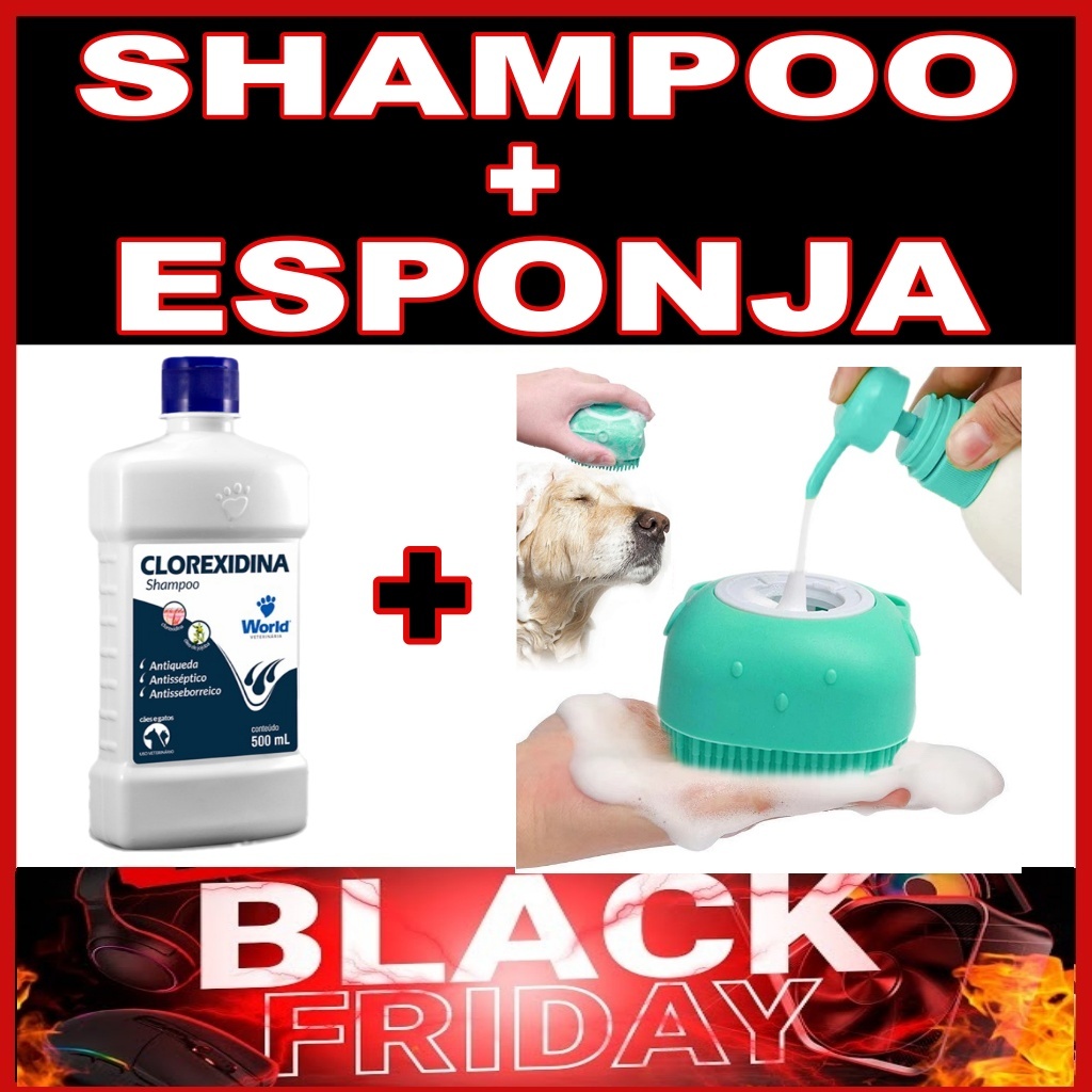 Shampoo Clorexidina 500ML + Esponja Banho de Silicone com Massageador