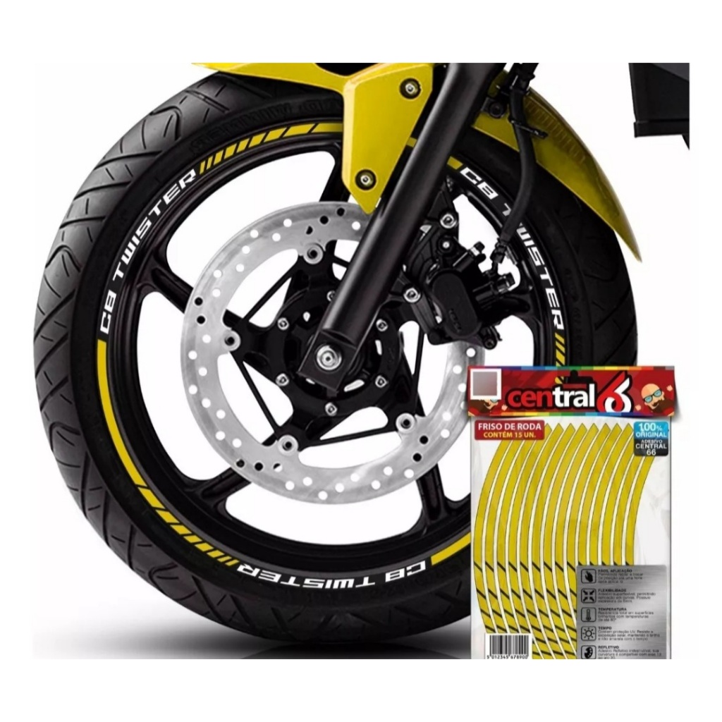 Friso Refletivo Roda Aro 13 ao 22 Honda Cb 300f Twister Amarelo