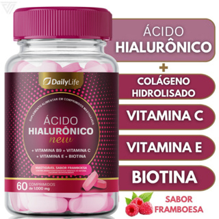 Ácido Hialurônico Com Colágeno 60 Comp Mastigáveis Sabor Framboesa em Oferta na Shopee