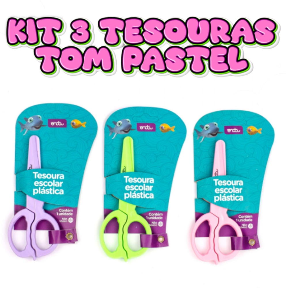 Tesoura Escolar Plástica 12,7cm - Cores Pastéis-3 Unidades em Oferta na Shopee