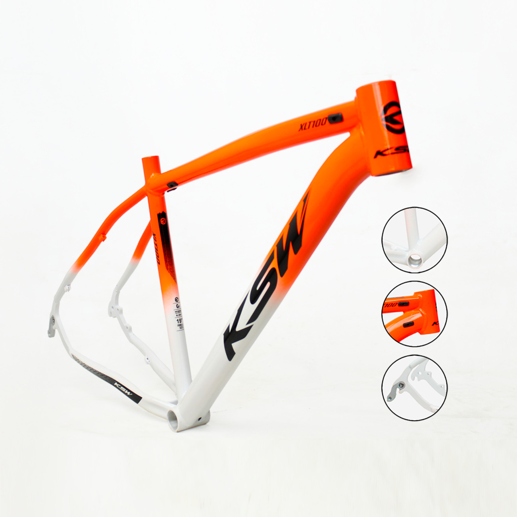 Quadro Bicicleta Aro 29 KSW Alumínio Cabos Internos Com Gancheira - Laranja com Branco