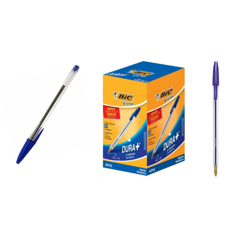 Kit De Caneta Esferográfica Cristal Dura + Bic Azul