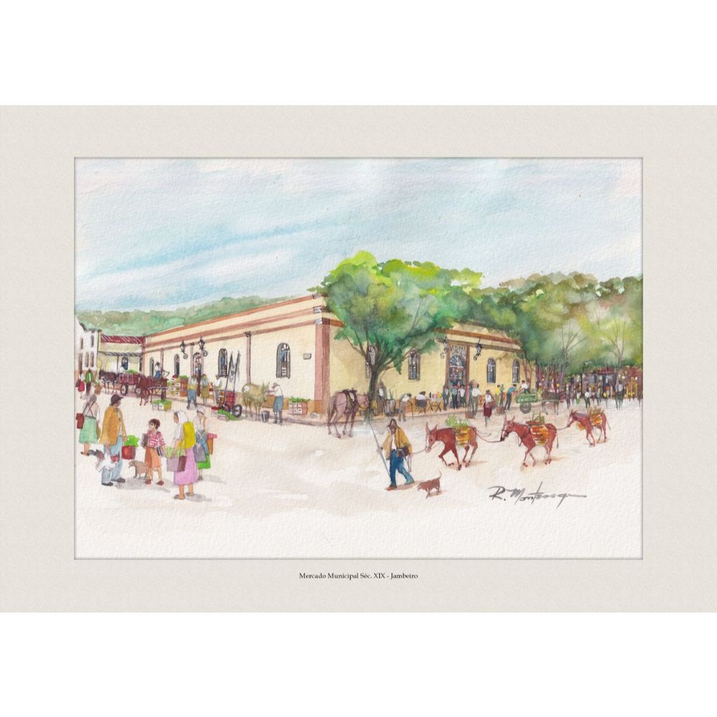 Mercado Municipal Séc XIX - Jambeiro | Pintura em Aquarela | Quadro Decorativo | A4
