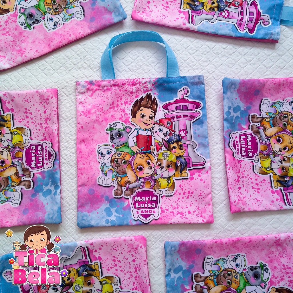 kit com 10 Bolsas personalizadas sacolinha, Bolsinha de festa personalizada Patrulha Canina aquarela