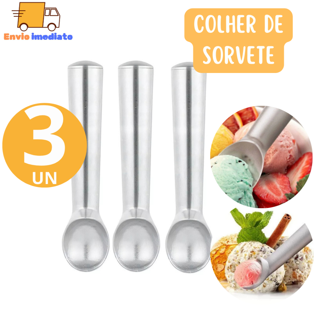 Kit 3 Colher Boleador Concha Para Sorvete ou Açaí  Pegador De Sorvete para Buffet Restaurante Casa Sorveteria