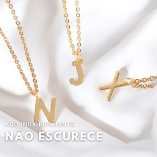Colar Letra Inicial Dourado Ouro - Colar Aço Inoxidável não escurece Colar letra nome inicial