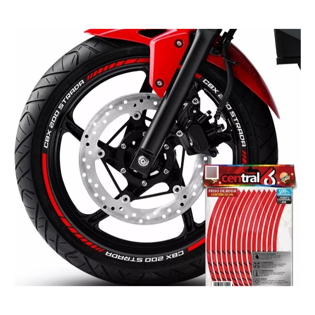 Friso Refletivo Roda Aro 13 ao 22 Honda Cbx 200 Strada Vermelho