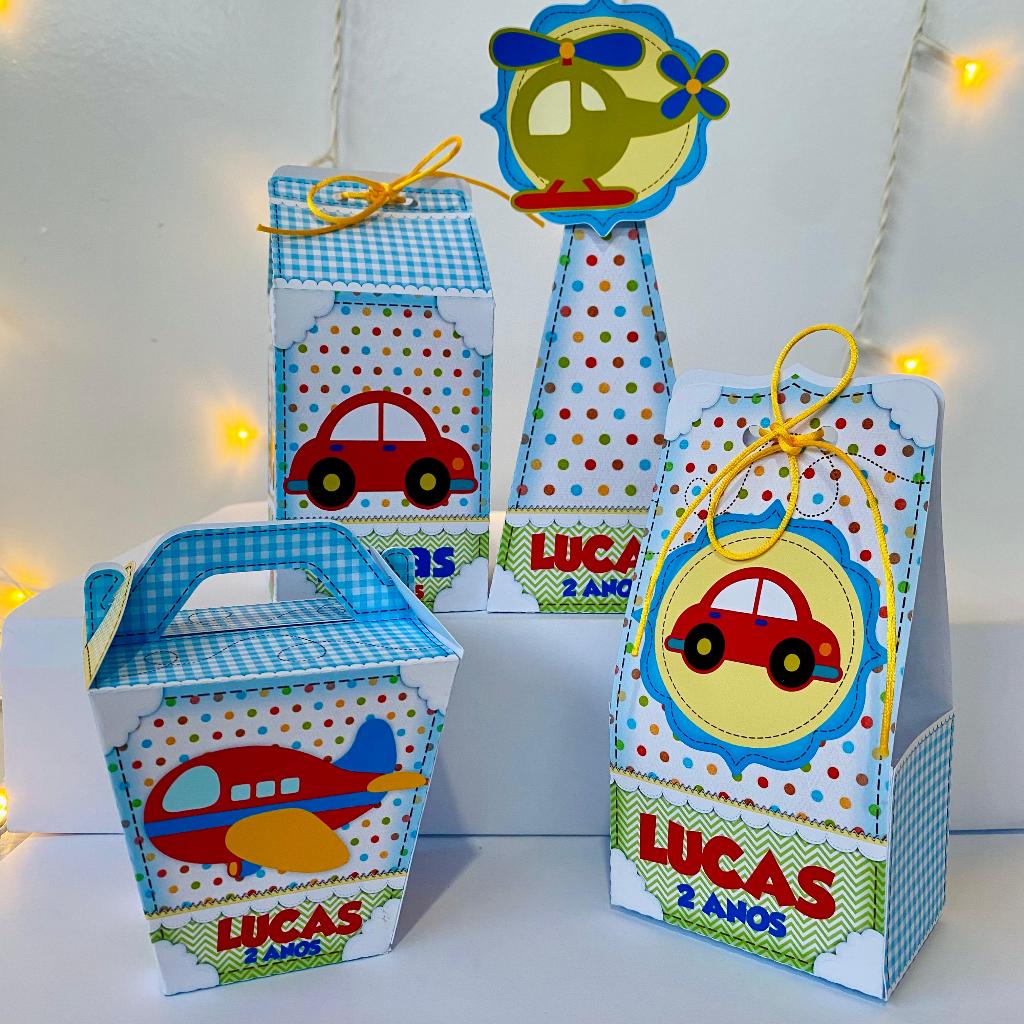 Kit Festa Caixinhas Personalizadas Lembrancinhas Meios de Transporte Carrinho brinquedos Carros Avião PEGUE E MONTE