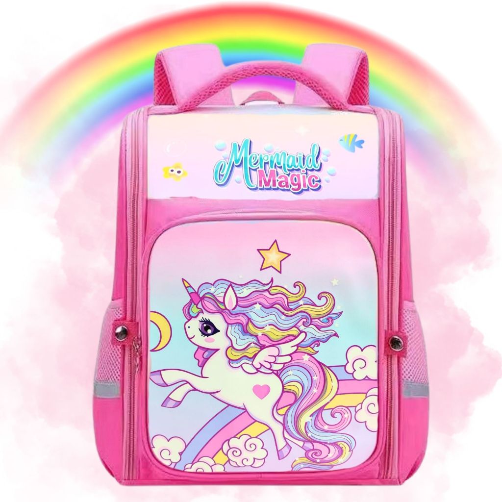 Mochila Infantil Escolar Feminina Impermeável Reforçada Unicórnio Menina Princesa Rosa Bolsa de Costas