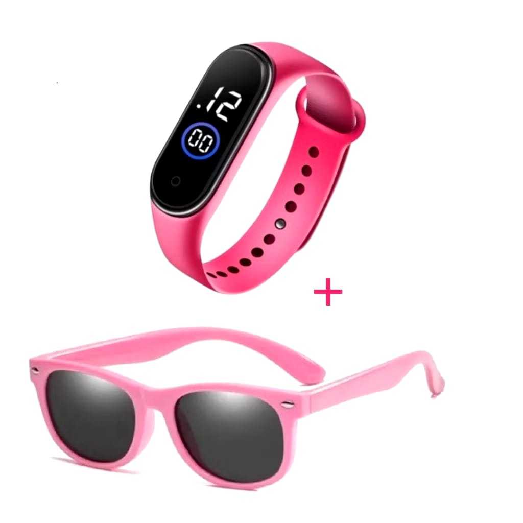 Conjunto Infantil: Relógio LED + Óculos de Sol – Para Meninos e Meninas