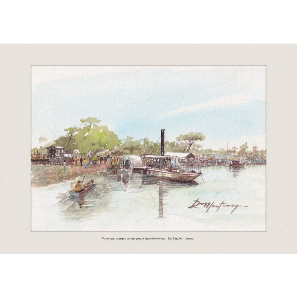 Vapor que transporta cana para o Engenho Central - Rio Paraíba - Lorena | Quadro Decorativo | A4