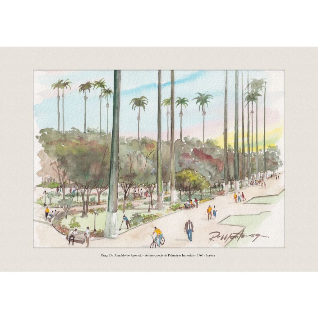 Praça Dr. Arnoldo de Azevedo e Palmeiras Imperiais 1960 - Lorena | Quadro Decorativo | A4