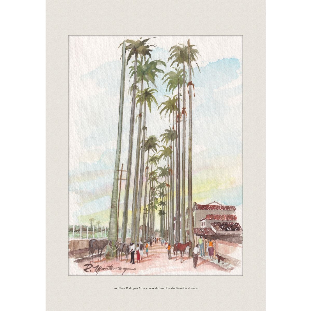 Av. Cons. Rodrigues Alves, conhecida como Rua das Palmeiras - Lorena | Quadro Decorativo | A4