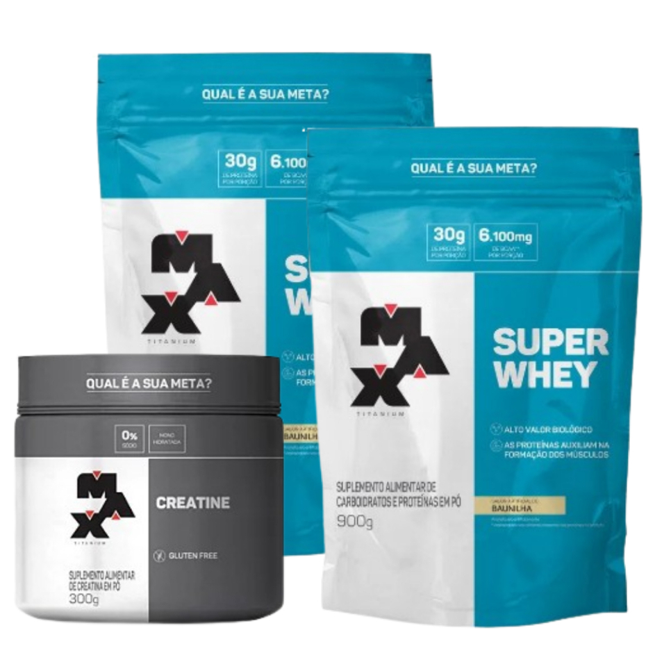 Kit 2x SuperWhey + 1x Creatina Monohidratada Pura 300g - Max Titanium - Health
