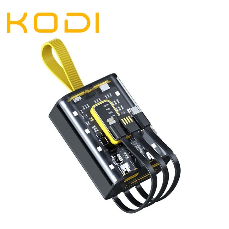 Carregador de banco de potência transparente portátil de 10000mAh com cabo de carregamento integrado em Oferta na Shopee