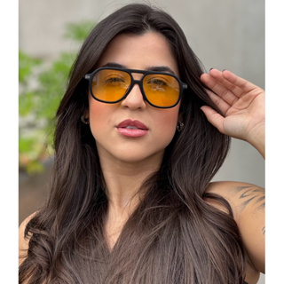 Óculos de Sol Aviador Retrô Lente Amarelo Transparente Unissex com uv400 em Oferta na Shopee