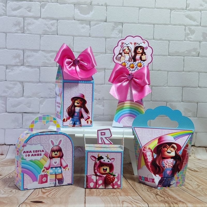 Kit  Personalizados caixinhas ROBLOX MENINA Lembrancinha Aniversário-Festa PEGUE E MONTE