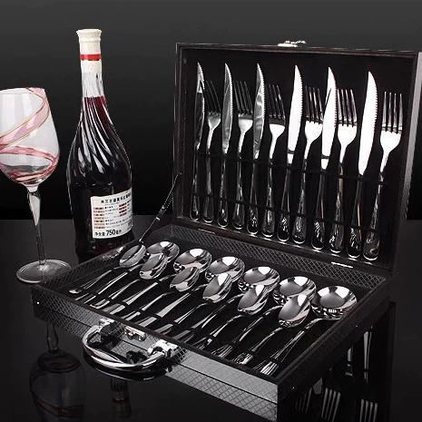 Jogo Talheres 24 Peças Faqueiro Inox Luxo C/ Maleta Madeira Premium