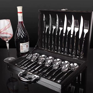 Jogo Talheres 24 Peças Faqueiro Inox Luxo C/ Maleta Madeira Premium