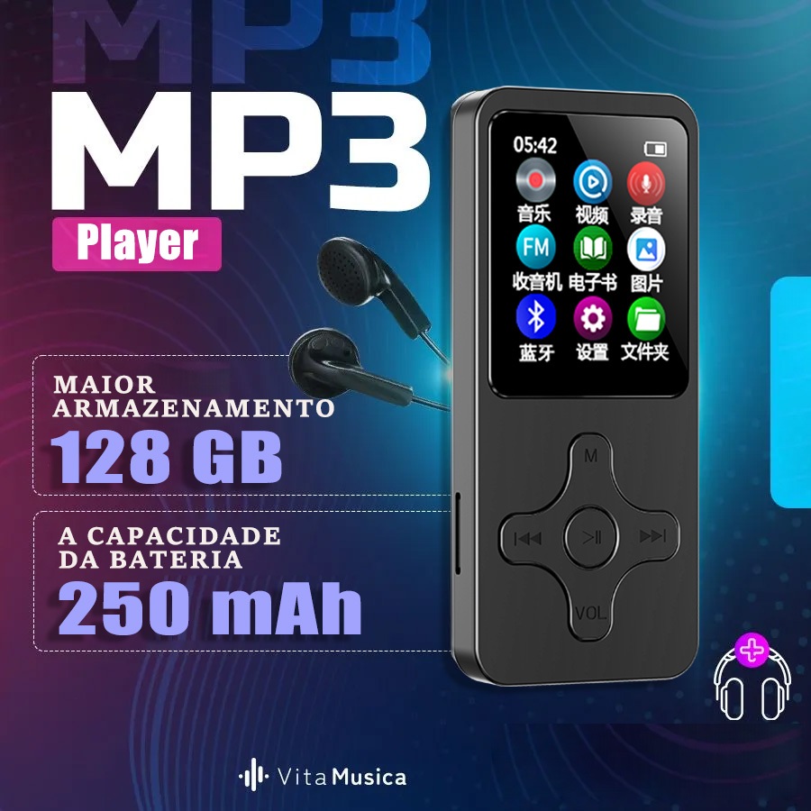 Tela De 1,8 Polegadas Bluetooth 5.0 MP3 Mp4 Reprodutor De Música FM E-book Mini Walkman Esportes