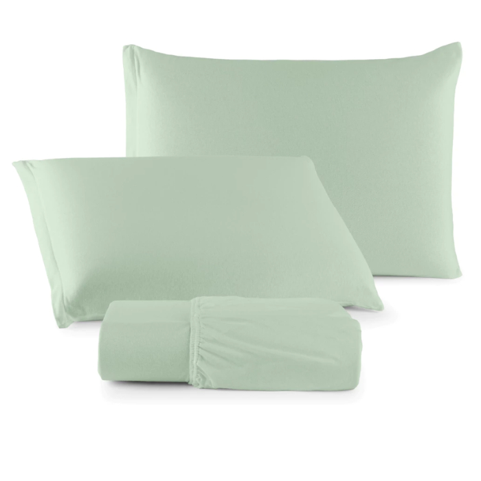 Kit Jogo de Cama Lençol Queen Com Elástico e Par de Fronha Lisa de Malha 100% algodão 03 pçs