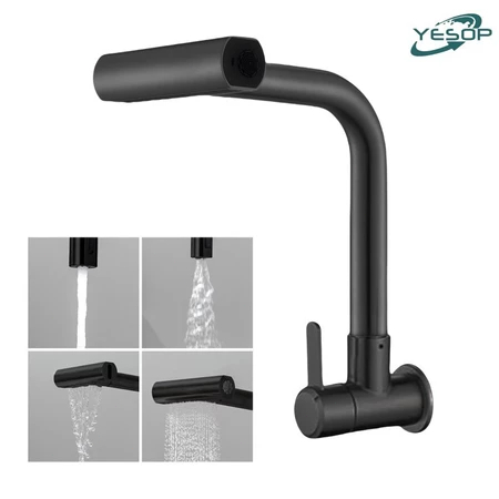 Torneira Gourmet De Cozinha Para Parede 4 Jatos Rotativa Cor Preto Yesop