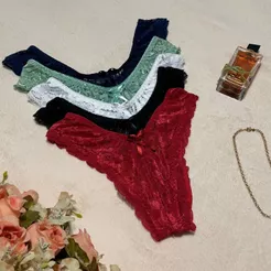 Kit 5 Calcinha Tanga Renda Conforto Lingerie Feminina Sensual Elástico
