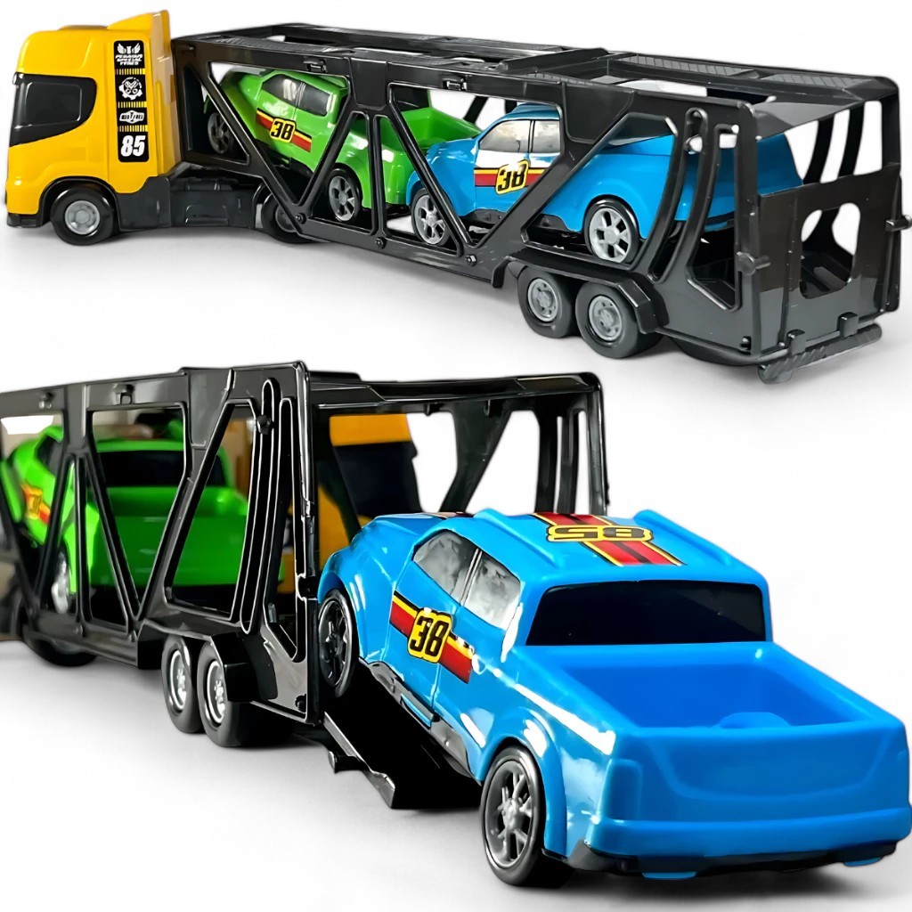 Caminhão Carreta Cegonheira Cegonha + 2 Carrinhos Brinquedo Infantil Meninos Bs toys Presente em Oferta na Shopee