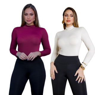 Kit 2 Blusinhas Femininas Manga Comprida Gola Alta Segunda Pele Cacharrel em Oferta na Shopee