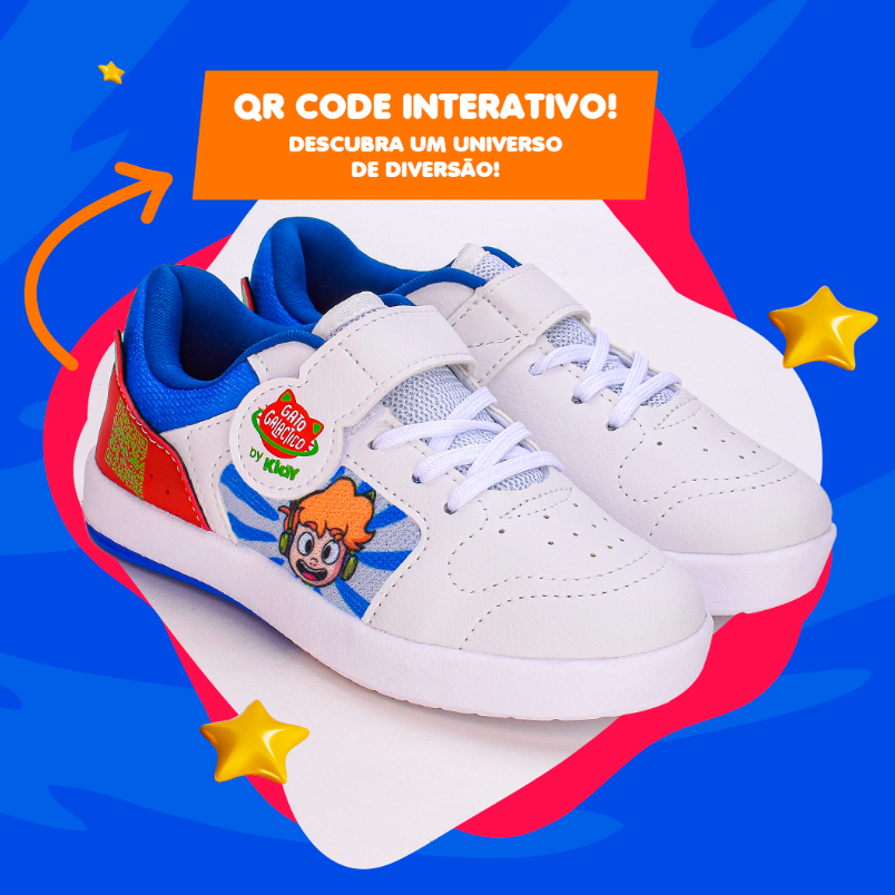 Tênis Infantil Menino Kidy Hype Personagem Gato Galáctico Branco e Azul em Oferta na Shopee