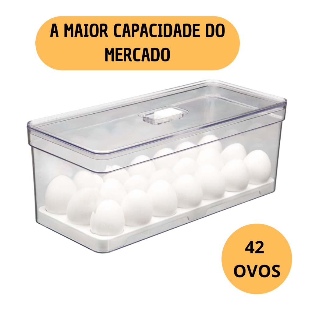 Porta Ovos 42un e 21un Grande Organizador de Geladeira Acrílico Tampa com Respiro Acrílico em Oferta na Shopee