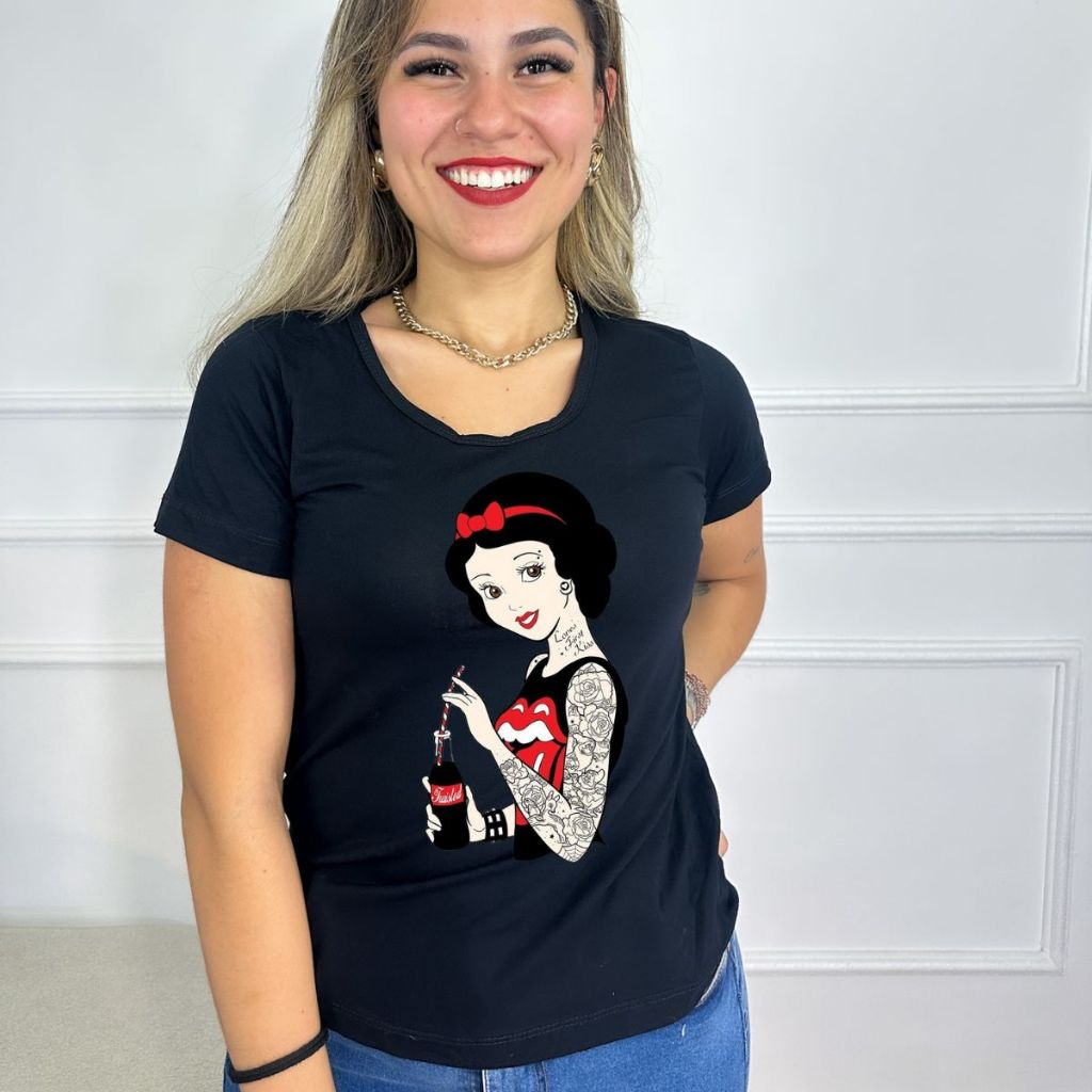 blusa feminina estampa Branca de neve Rock Camiseta T-shirt