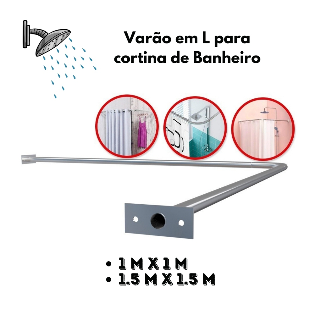Suporte Varão Tubo Curvo de Aluminío para Cortina Box em L Banheiro