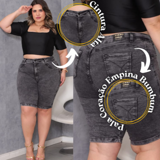 Bermuda Jeans Marmorizada Plus Size com Lycra Cintura Alta Feminina Grafite em Oferta na Shopee