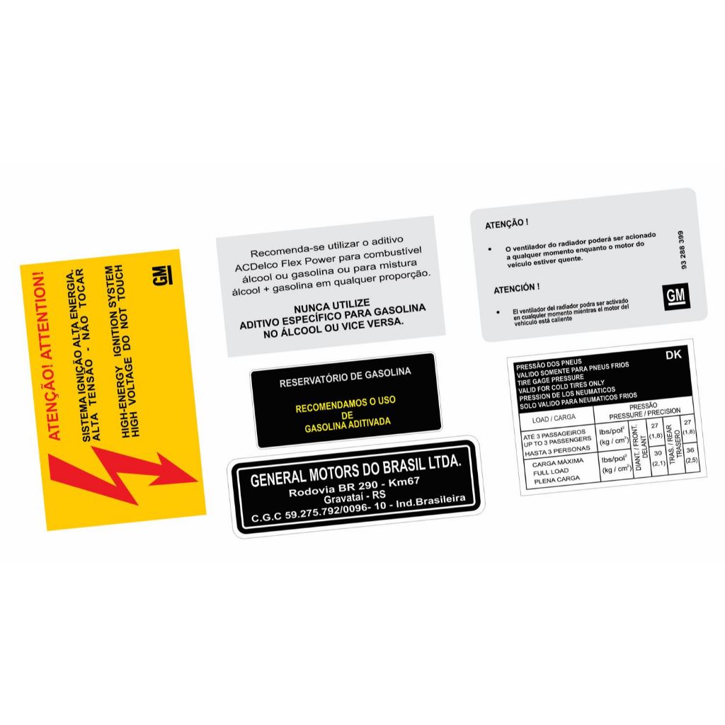 Adesivos Advertência Cofre Motor Chevrolet Pickup Corsa 1995 A 2003