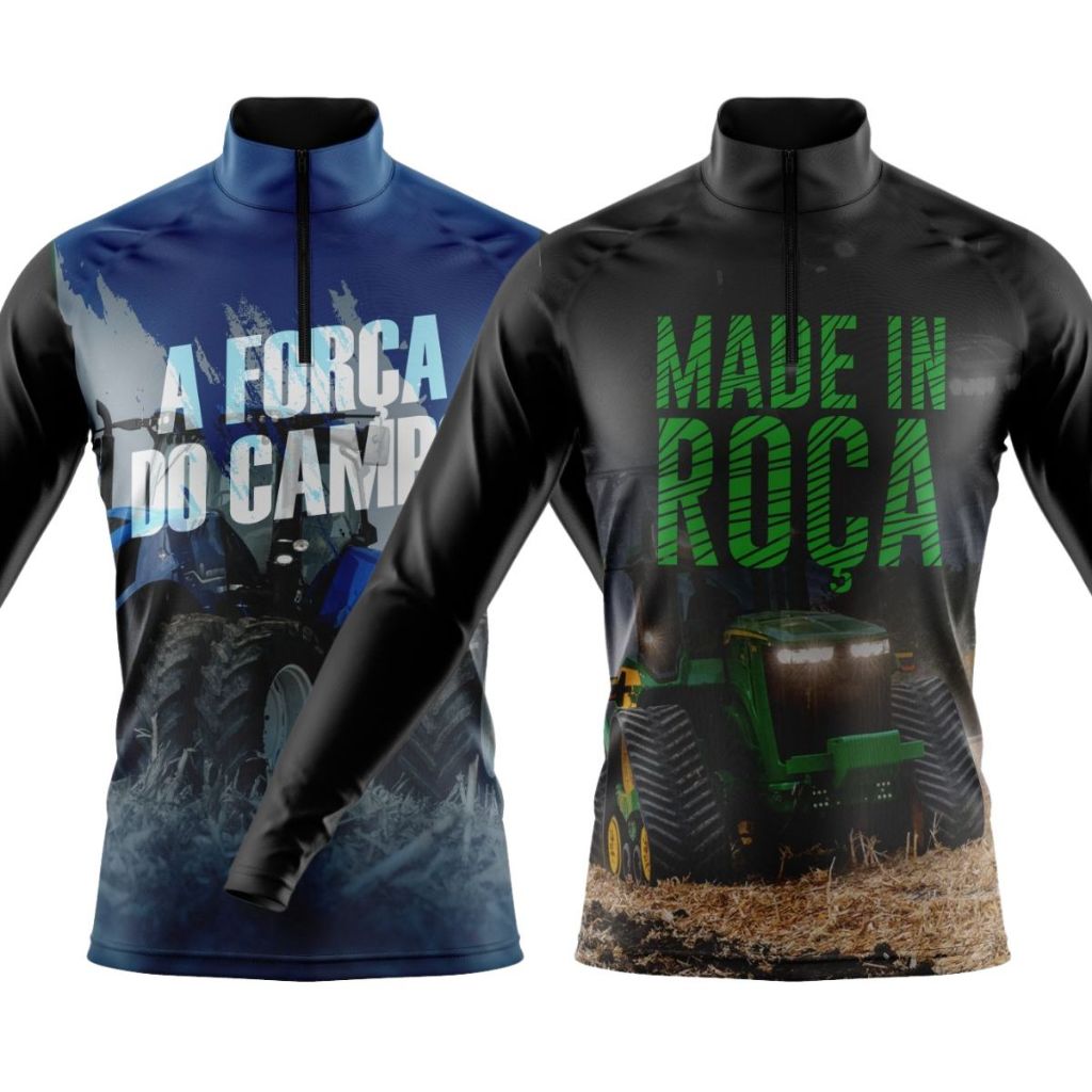 Kit 2 Camisas Camiseta Agro Blusa Térmica Proteção Solar UV Manga Longa Masculina Boi Trator Roça