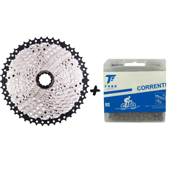 Catraca K7 Cassete 11/36 9v Compatível Sram Bike + Corrente 9v 10v 11v  Fina 116 Elos Missing Link