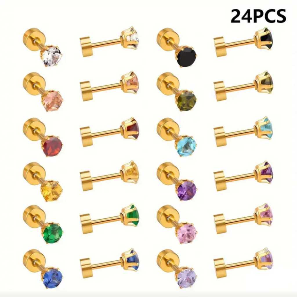 Kit 12 Pares de Brincos de Aço inox zircônia, joias femininas da moda