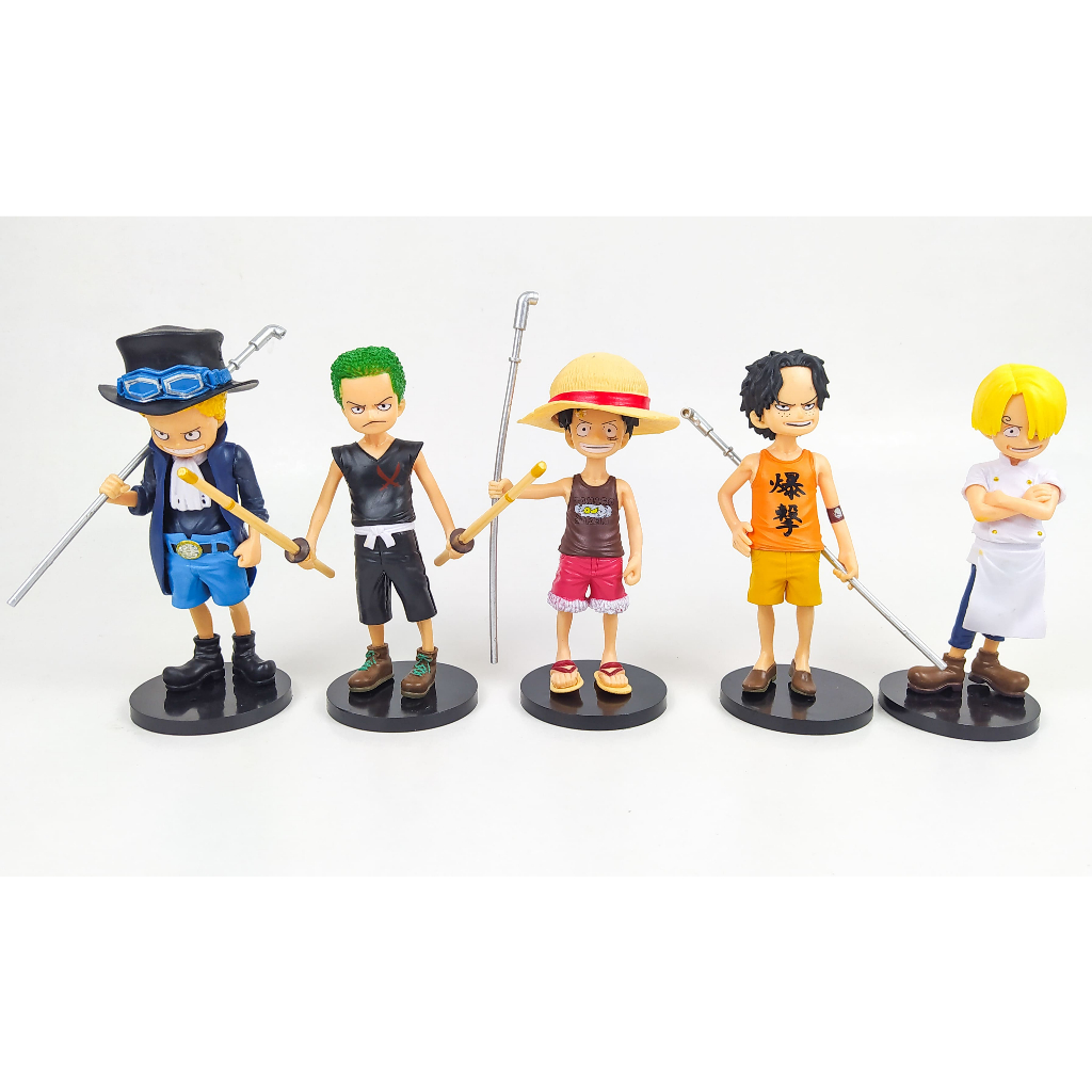 Kit Boneco Action Figure One Piece Luffy Zoro Ace Sabo Sanji Criancas Com Base personagem Anime